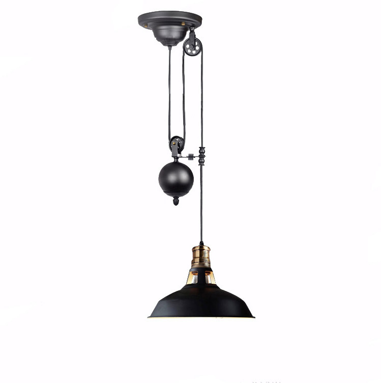 Rustic Pulley Pendant Light One Light Adjustable Height Industrial Black Ceiling Hanging Light Indoor Island Lamp for Dining