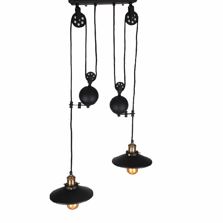 Rustic Pulley Pendant Light One Light Adjustable Height Industrial Black Ceiling Hanging Light Indoor Island Lamp for Dining