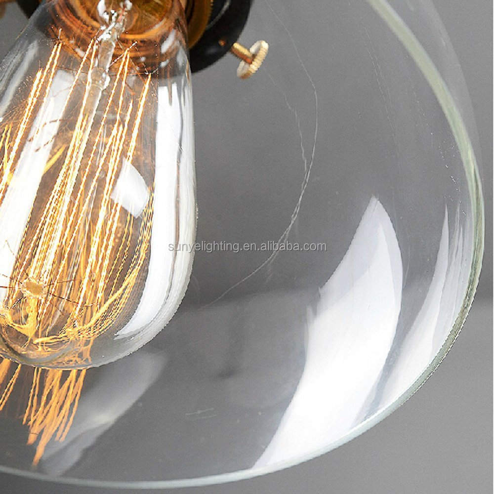 Half-Globe Vintage Industrial Ceiling Lamp,Clear Glass pendant lighting for kitchen island Loft Shade Fixture