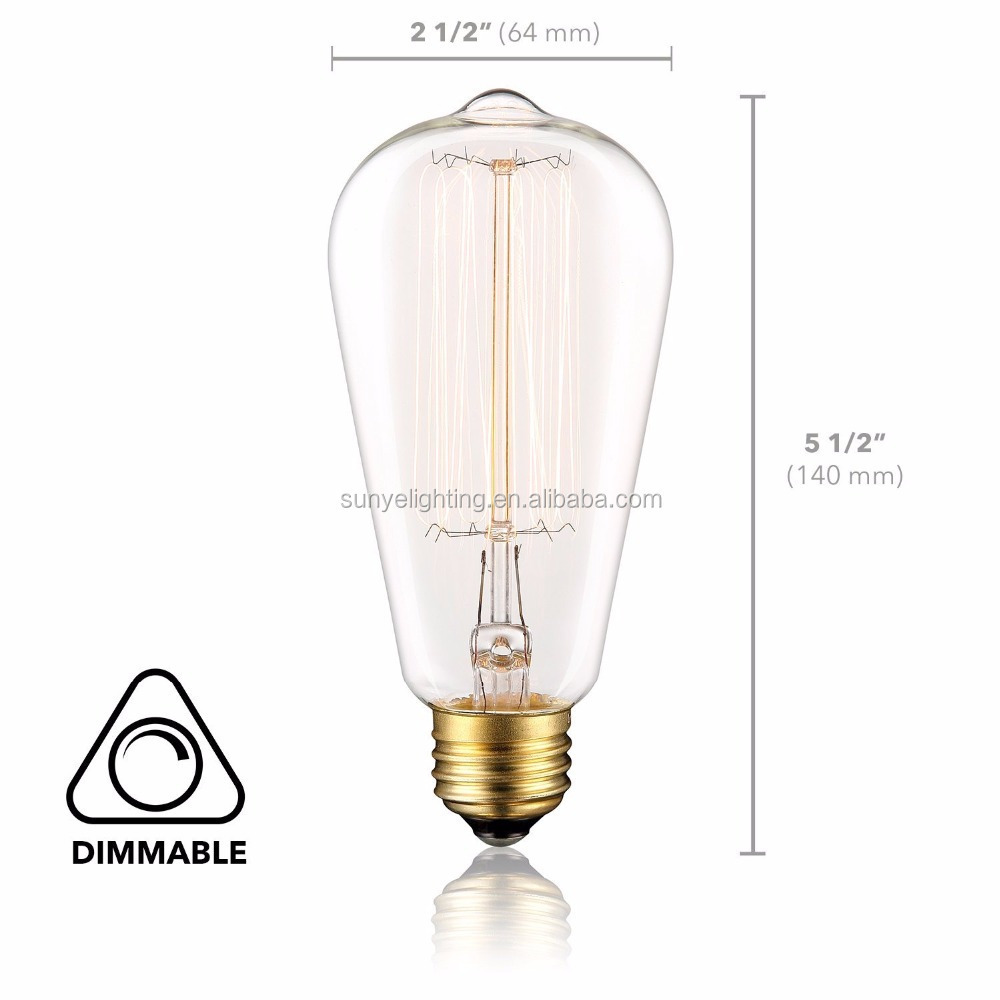 Edison Bulb ST64 60W Dimmable-Clear Glass Old Fashioned Light Bulbs with Antique Thomas Edison Style