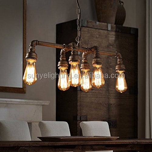 Industrial Pipe Chandeliers lights with 6 lights, Traditional High quality Max 360W Metal Fixture pendant lights