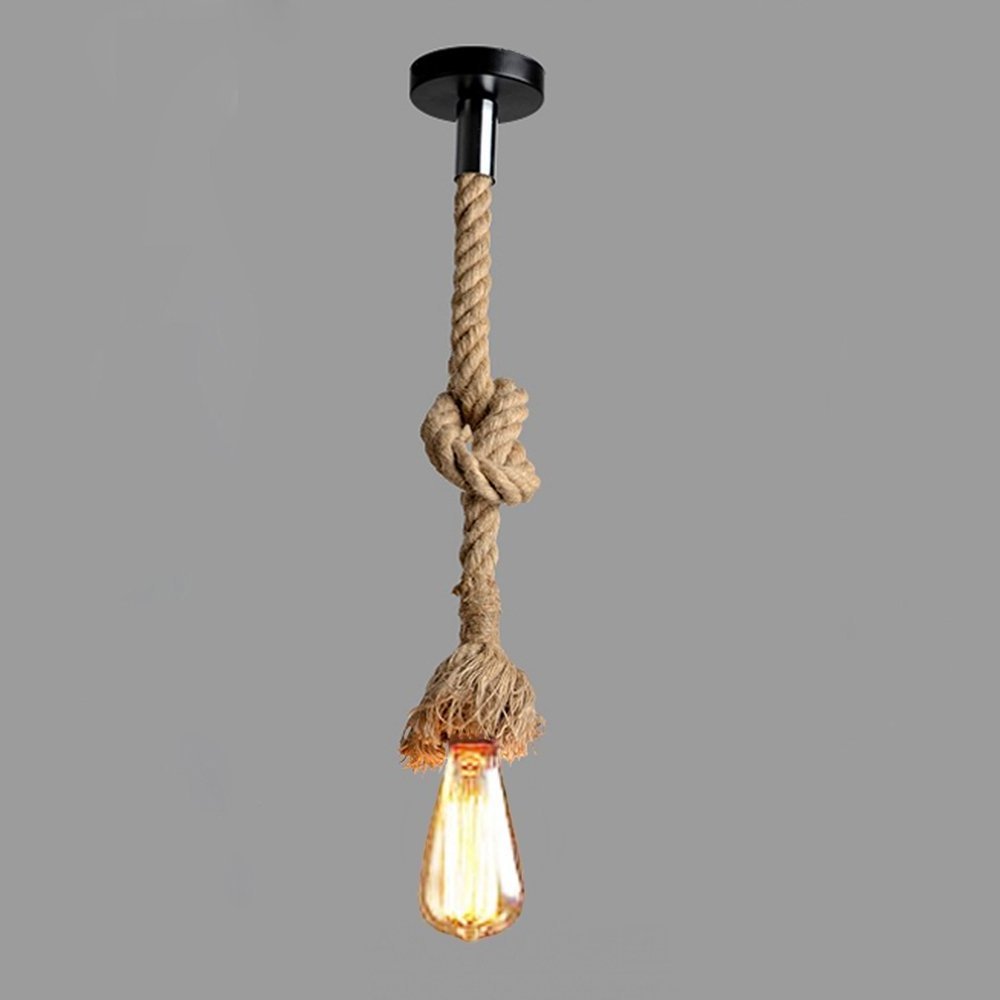 Single Head Vintage Hemp Rope Hanging Pendant Ceiling Light Lamp Industrial Retro Country Style Dining Hall Restaurant Lighting