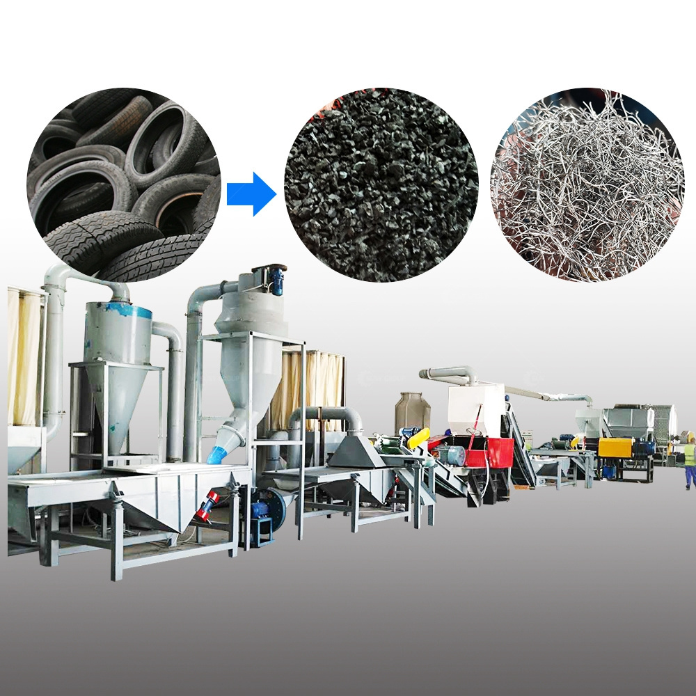 Scrap tyre recycling plant tire rubber granules crusher machine automatic tire recycling line