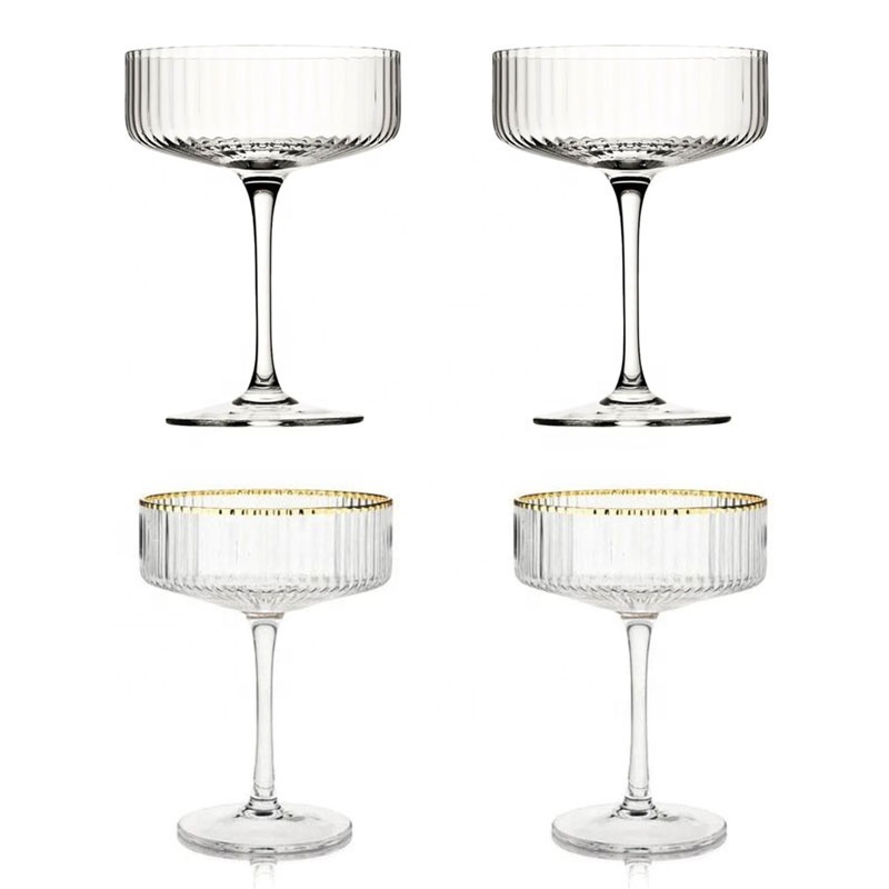 Customized  Crystal Coupe Classic Clear Stemmed Elegant Vertical Stripe Cocktail Coupe Glassware