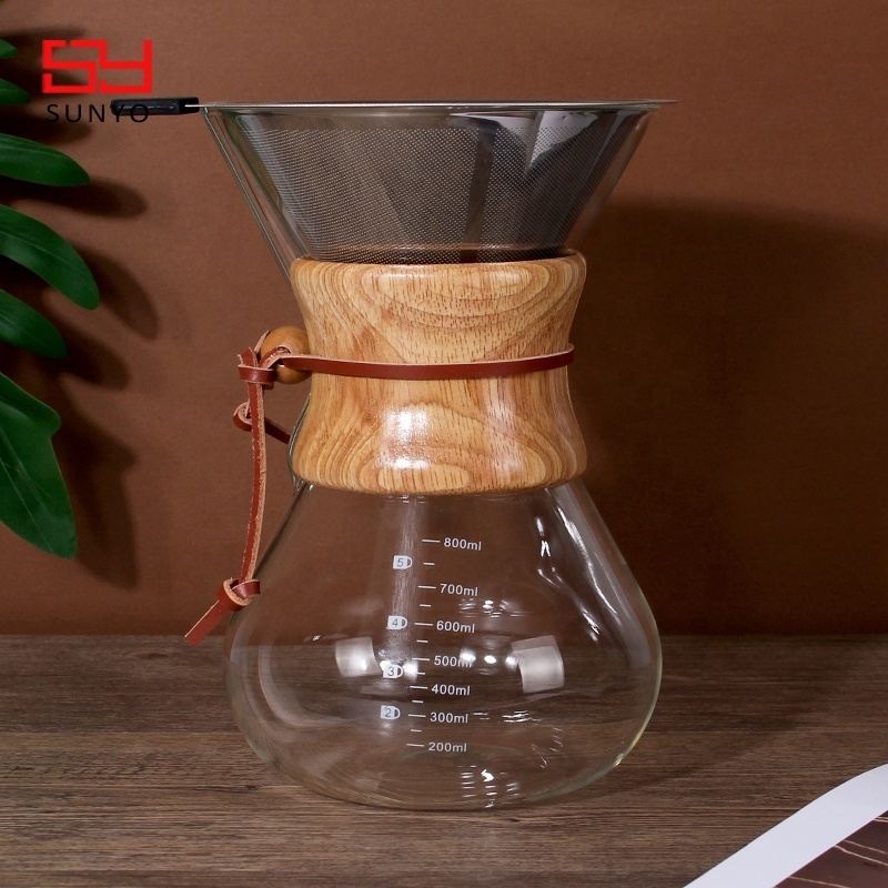 Glass Coffee Maker with Double-layer Stainless Steel Filter Coffee Dripper Brewer & Glass Coffee Pot