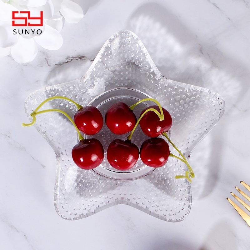 Hot Selling Creative Modelling Stars Shape Fruit Glass Plate Crystal Clear Desert Glasses Kitchen Dishes and Tableware