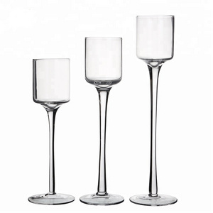 wholesale cheap crystal long stem tealight wedding set of 3 glass candle holders