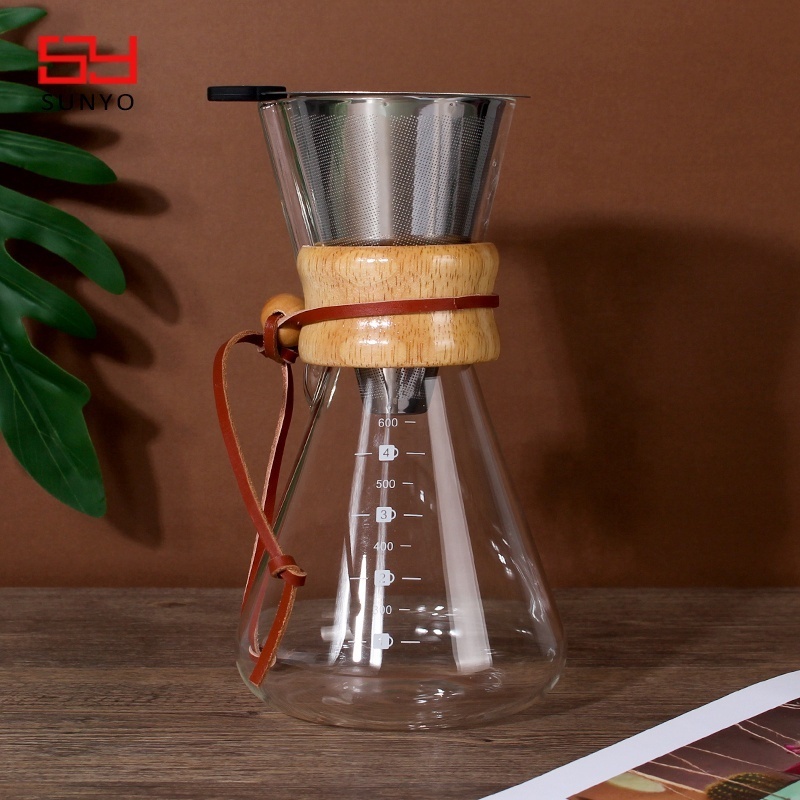 Glass Coffee Maker with Double-layer Stainless Steel Filter Coffee Dripper Brewer & Glass Coffee Pot