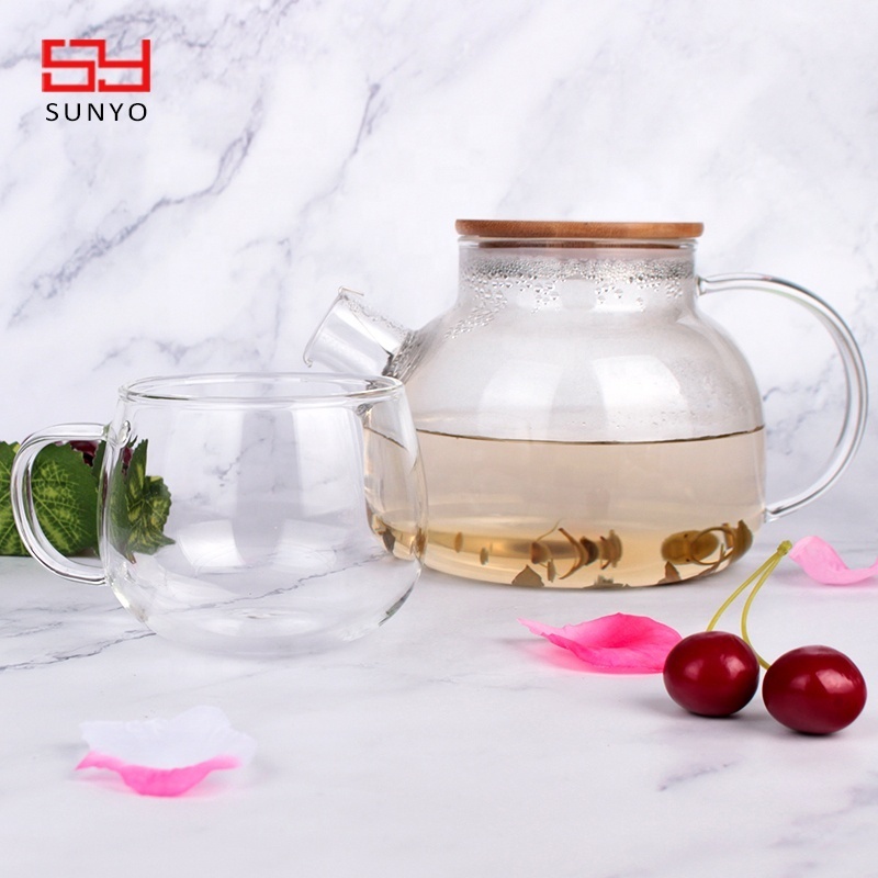 Handmade High Borosilicate Heat Resistant Large Capacity Glass Tea Maker Water Kettle with Strainer Design Glass Teapot