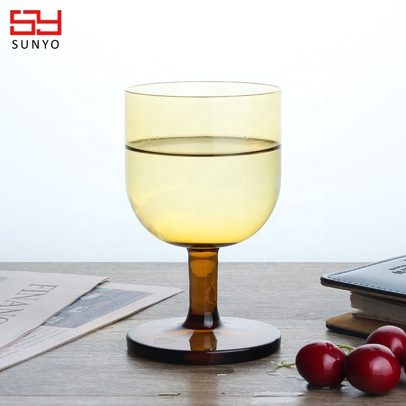 Handmade Customized Solid Amber Colored Water Wine Goblet Glasses for Wine ,Juice,Milk