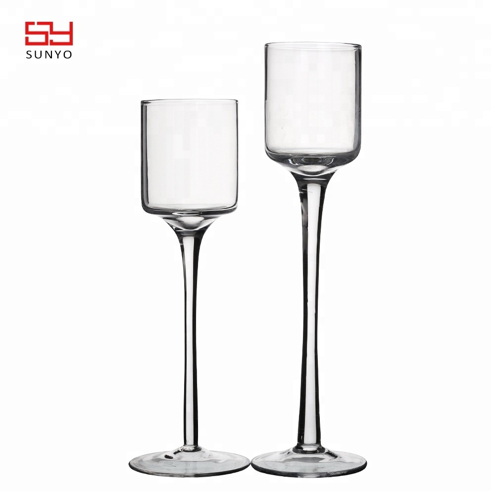 wholesale cheap crystal long stem tealight wedding set of 3 glass candle holders