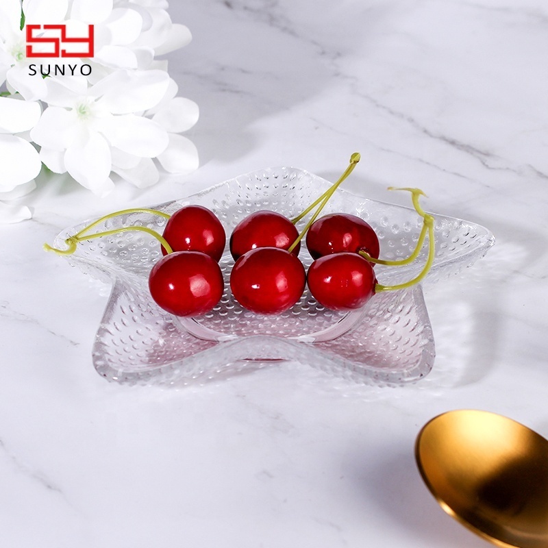 Hot Selling Creative Modelling Stars Shape Fruit Glass Plate Crystal Clear Desert Glasses Kitchen Dishes and Tableware