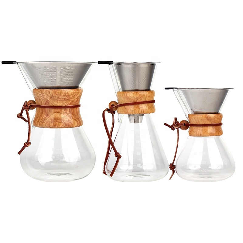 Glass Coffee Maker with Double-layer Stainless Steel Filter Coffee Dripper Brewer & Glass Coffee Pot