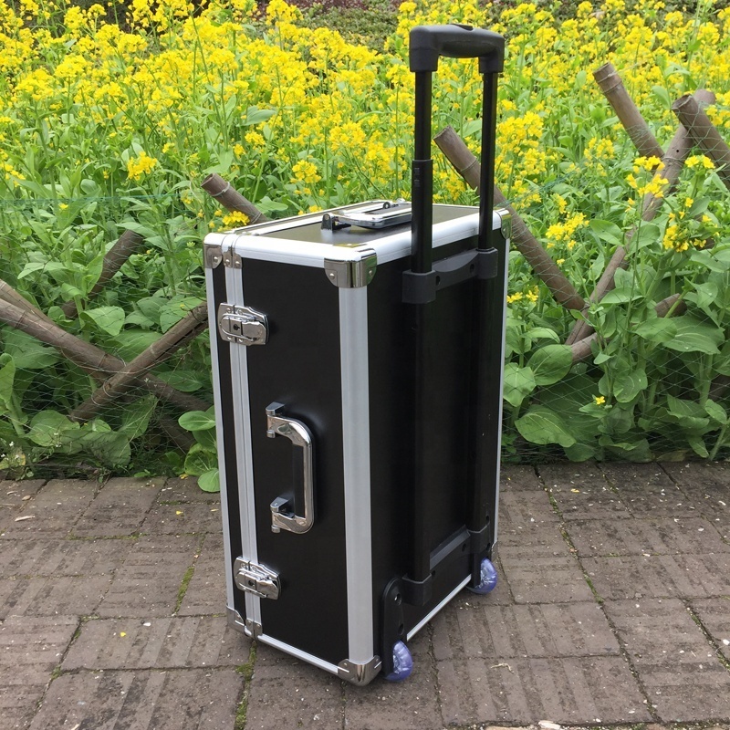 Pull rod aluminum case tool case Aluminum Tool Carrying Flight Case Box with trolley and wheels