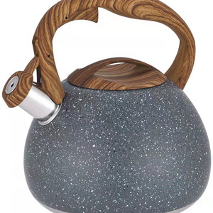 China factory Stainless steel whistling kettle wood grain handle colorful kettle exquisite teapot