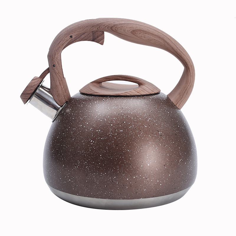 China factory Stainless steel whistling kettle wood grain handle colorful kettle exquisite teapot