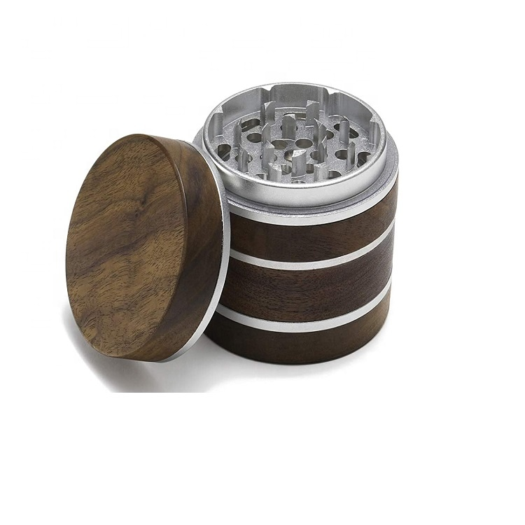 China Factory 4 Piece 63mm Herb Grinder Aluminum Large 2.5 Inch Walnut OEM Spice Grinder Wholesale