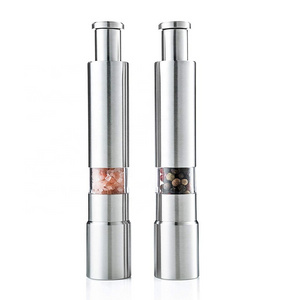 Stainless Steel Thumb Push Kitchen Spice Mill Manual One Hand Operation Salt and Pepper Grinder