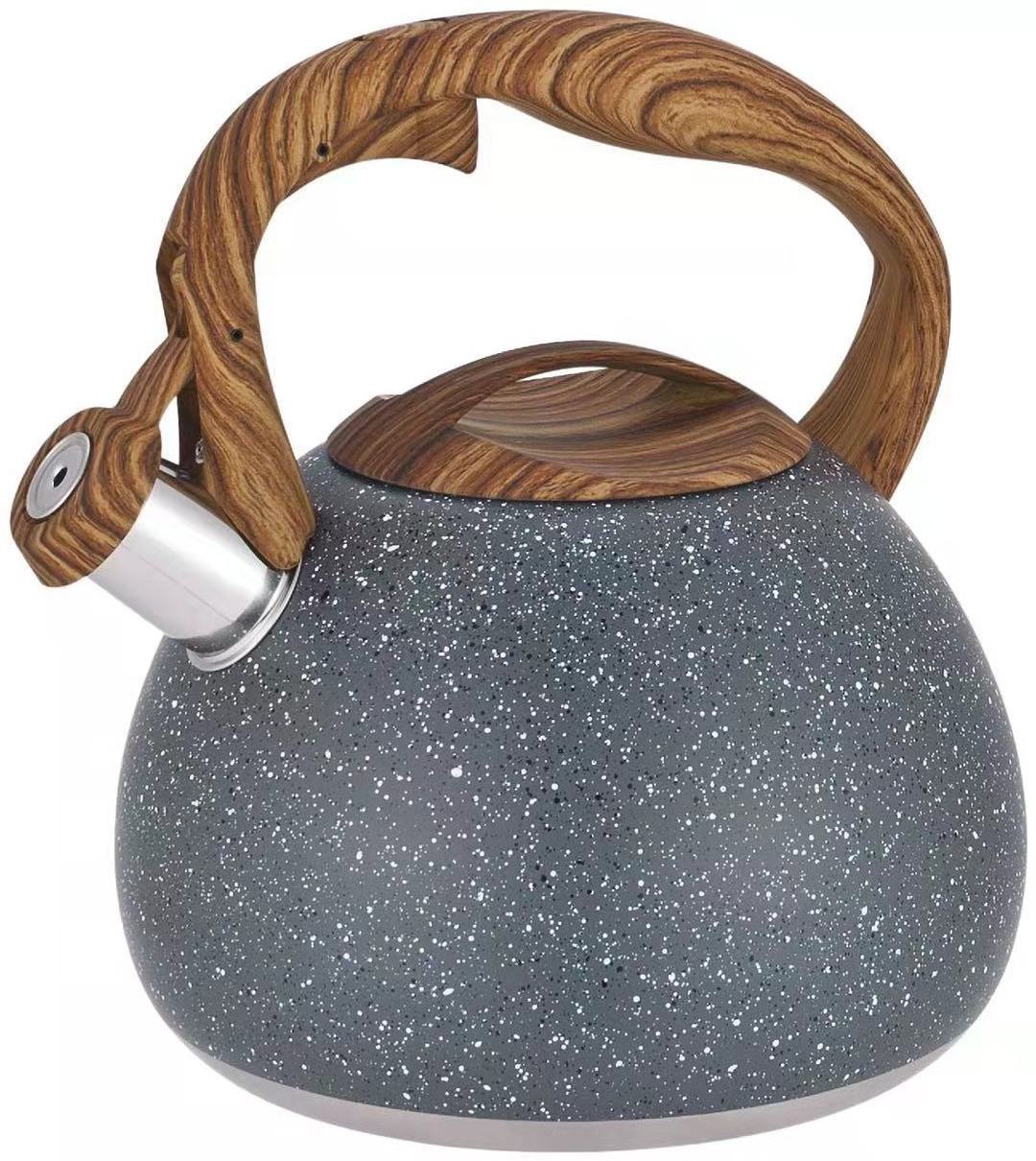 China factory Stainless steel whistling kettle wood grain handle colorful kettle exquisite teapot