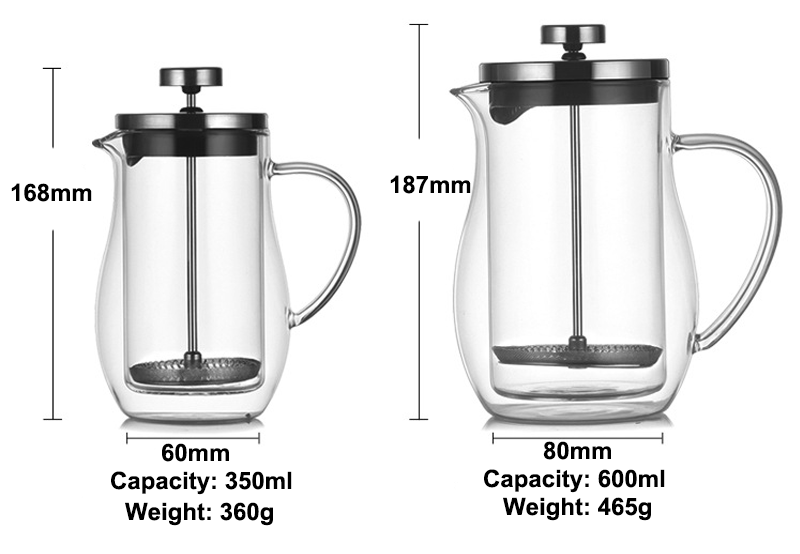 AMZ Portable Press Coffee Maker Pot Glass Large Capacity 12oz 20oz High Borosilicate Glass French Press Coffee Maker with Lid