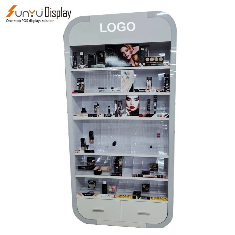 Custom Acrylic Shopping Mall Cosmetic Makeup Perfume Lipstick Floor  Display Shelf Rack Stand with lights