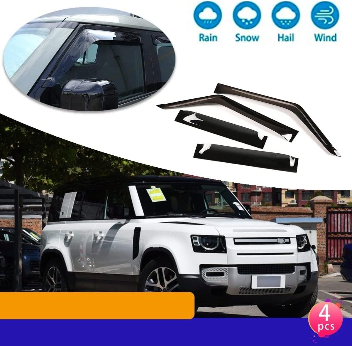 Exterior  accessories car black window deflector Rain Guard Door Visor for Land Rover Defender 90 110 130 accessories