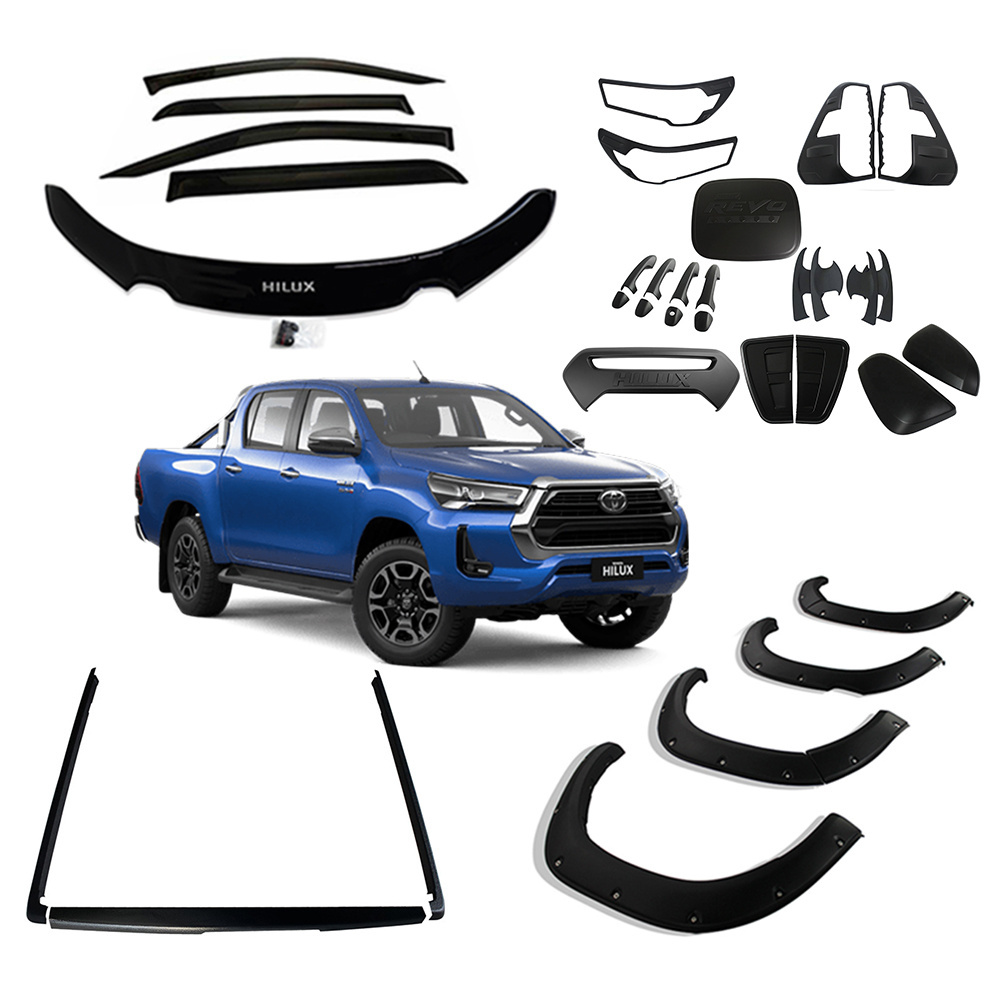 ACCESSORIES TAILGATE TRIM BONNET PROTECTOR  WEATHER SHIELDS FENDER FLARE SUIT FOR Toyota Hilux 2021 Combo Set Kit