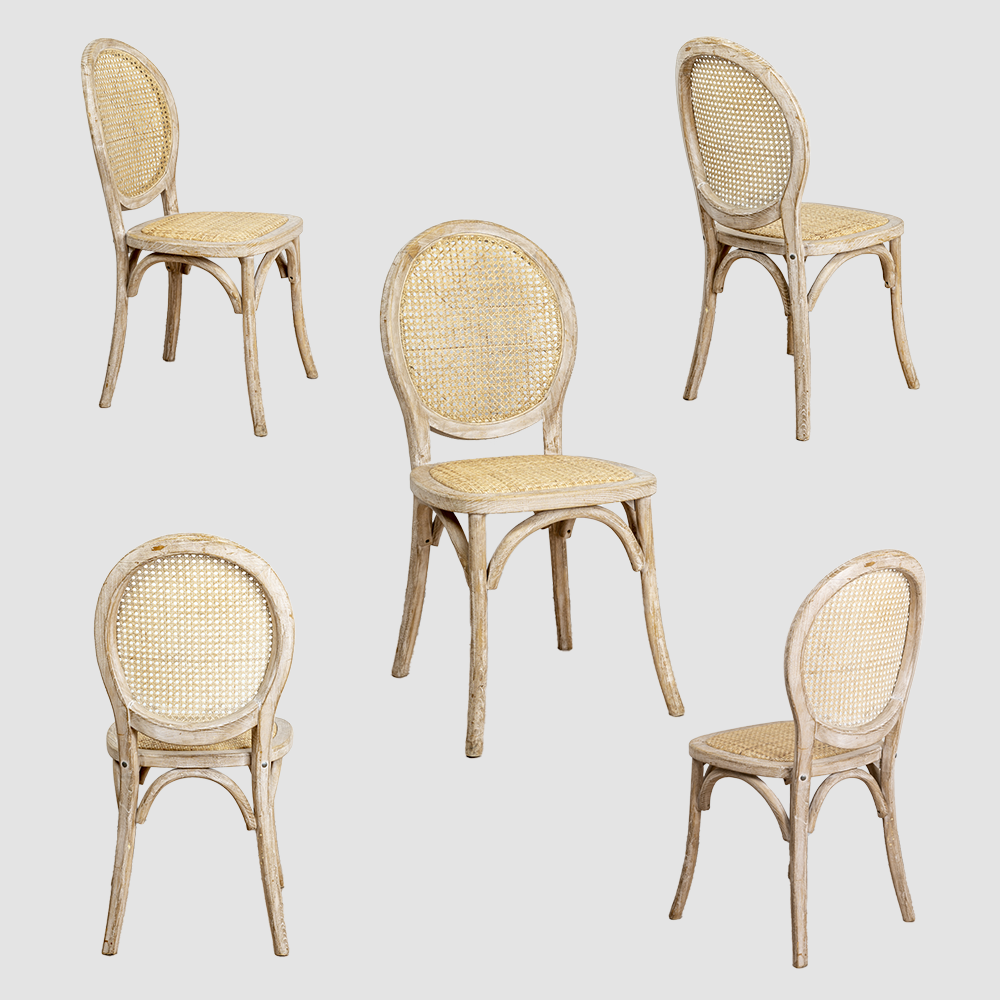 Sunzo Wholesale Wooden Rattan Back Cross Back Banquet Dining Chair Wooden Stackable Dining Chairs