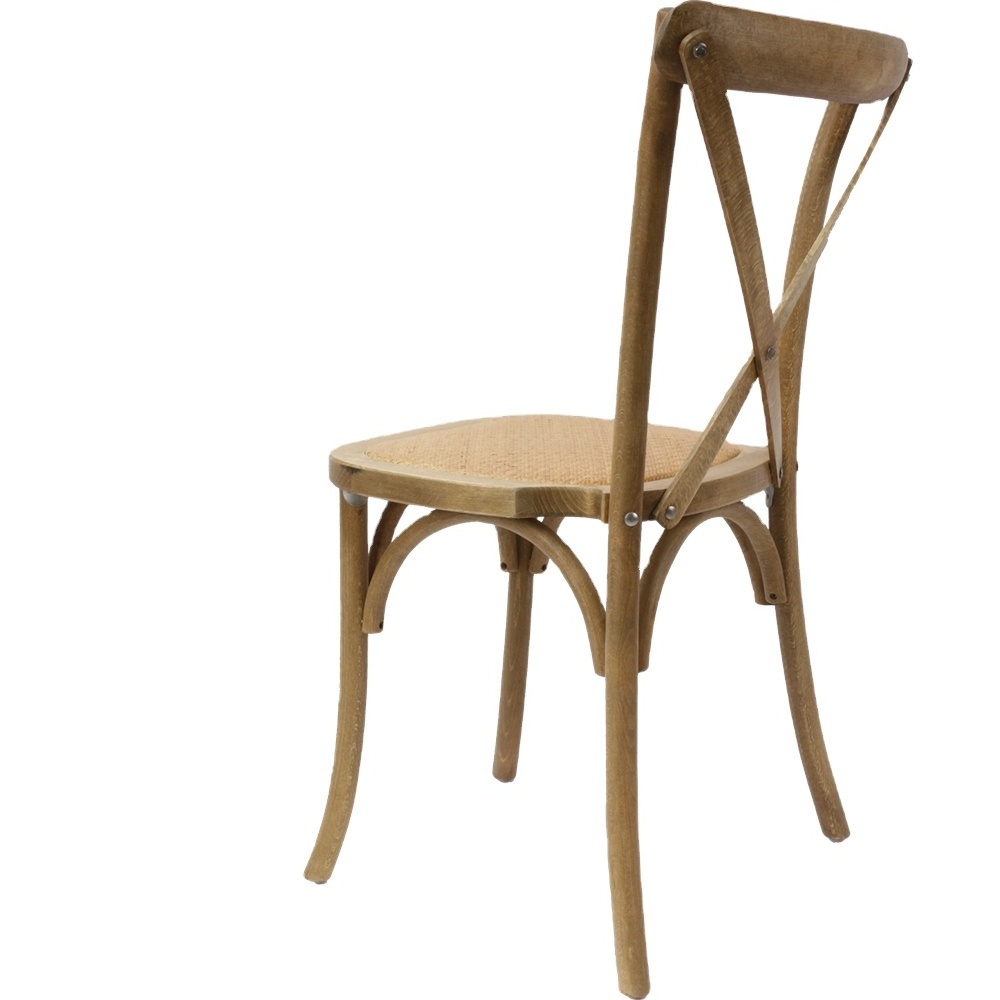 Wholesale Stackable Event Hotel Party Restaurant Solid Crossback Wood Dinning Chair Rattan Seat X Cross Back Dining Room Chair