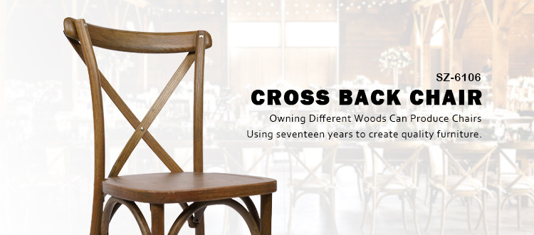 Wholesale Stackable Event Hotel Party Restaurant Solid Crossback Wood Dinning Chair Rattan Seat X Cross Back Dining Room Chair