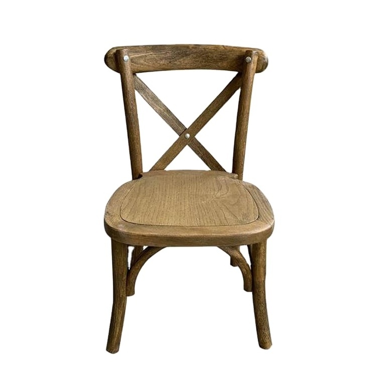 Stackable Rattan Kid Cross Back Wood Chair for Events Wedding Dining Rustic Chairs silla de boda