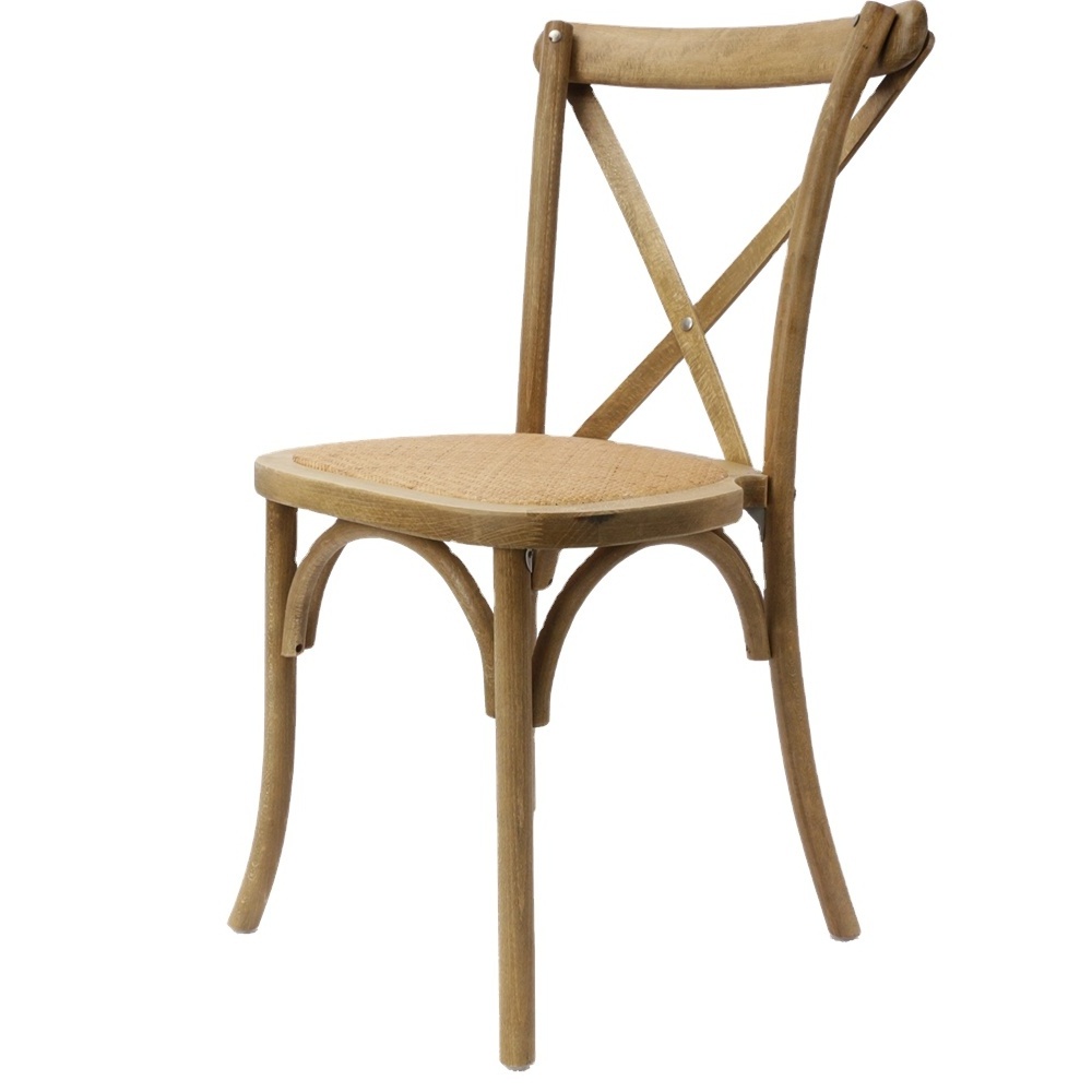 Wholesale Stackable Event Hotel Party Restaurant Solid Crossback Wood Dinning Chair Rattan Seat X Cross Back Dining Room Chair