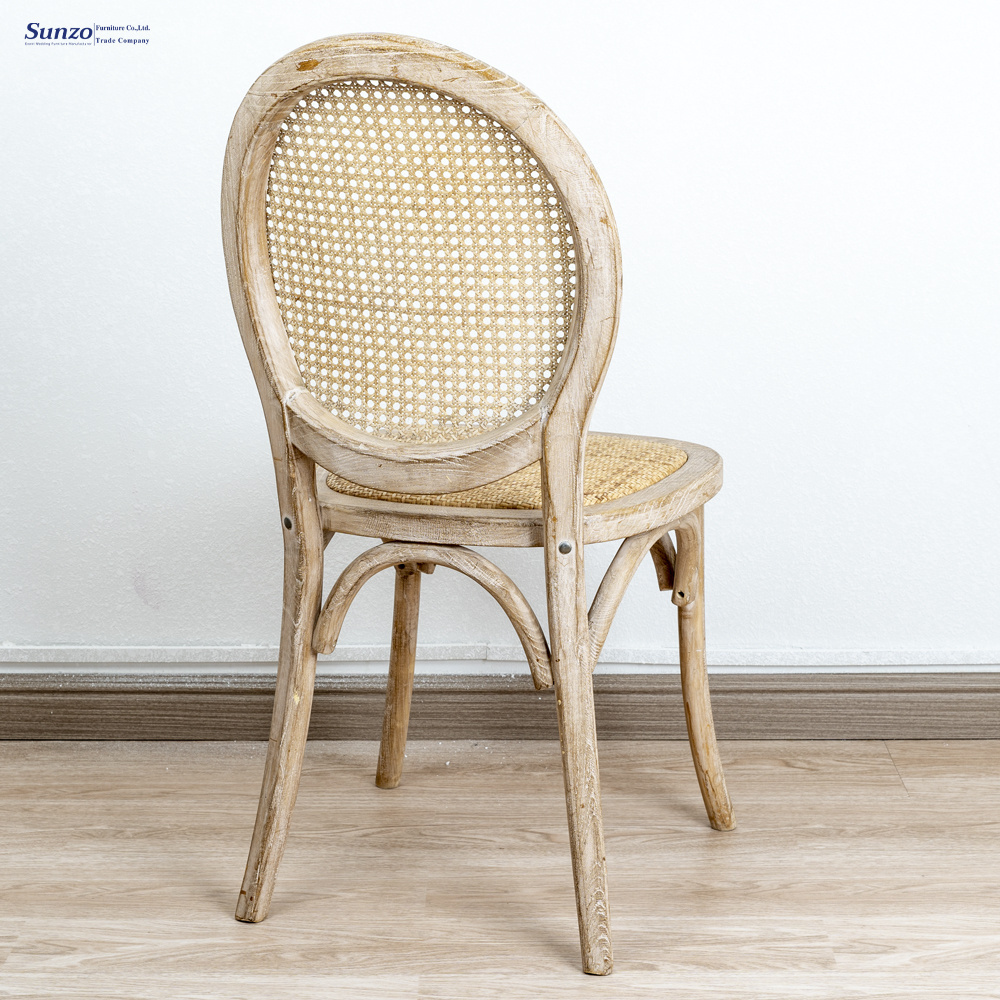 Sunzo Wholesale Wooden Rattan Back Cross Back Banquet Dining Chair Wooden Stackable Dining Chairs