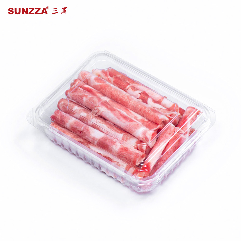 Sunzza disposable blister packaging rectangular packaging boxes plastic clamshell container for meat/pork/mutton/vegetable/fresh