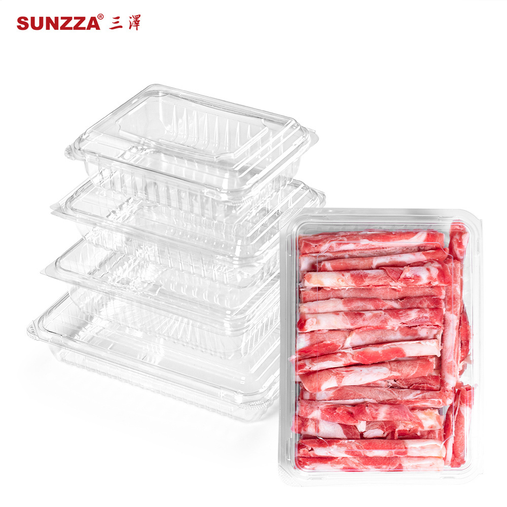 Sunzza disposable blister packaging rectangular packaging boxes plastic clamshell container for meat/pork/mutton/vegetable/fresh