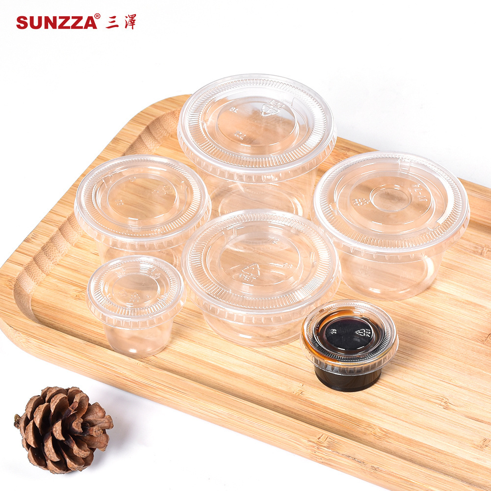 Sunzza package hot sale food grade take out packaging split 2 Oz 4Oz Disposable Mini Pla Sauce Soy Cup  Dipping Bowl Container