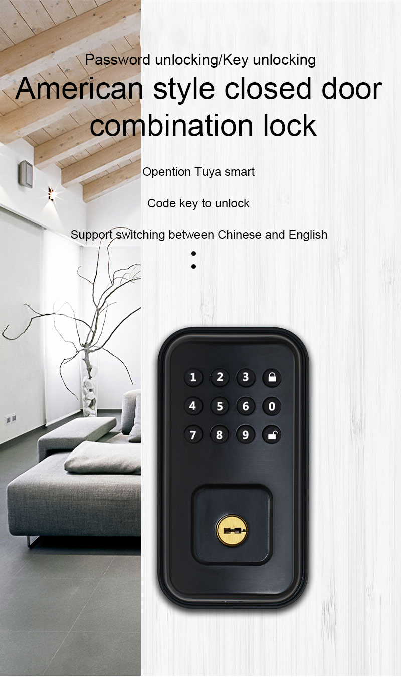 Suoboot Factory promotion Smart Door Lock Tuya app Electronic Password Keypad Deadbolt with Keys  American Standard Auto Lock