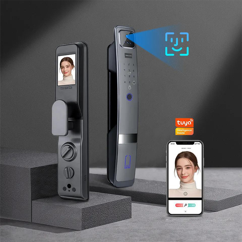 Suoboot Hot Selling Automatic Digital locks 3D Face Recognition Fingerprint Smart Door Lock Tuya Wifi Remote Cat Eye Camera