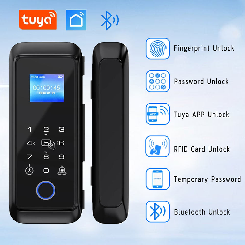 Suoboot Top Selling Office Smart Glass floor door locks Tuya wifi Digital Fingerprint Card Password Remote Glass Door Lock