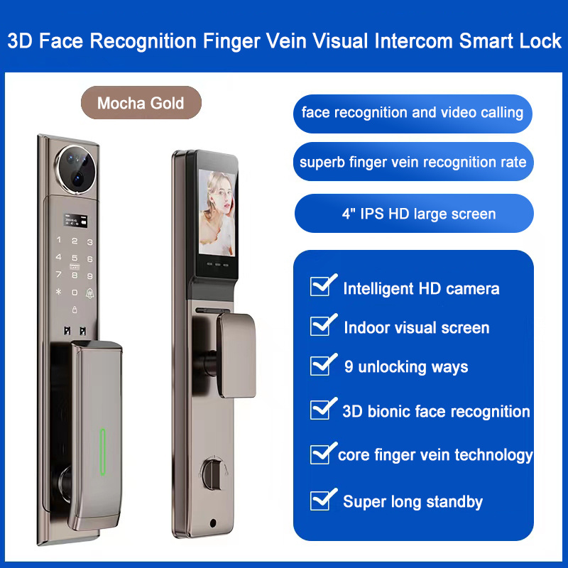 New Design Wholesale Automatic Digital Biometric Fingerprint Wi-Fi Smart Door Lock Connected Camera Monitor Send Photo to Mobile