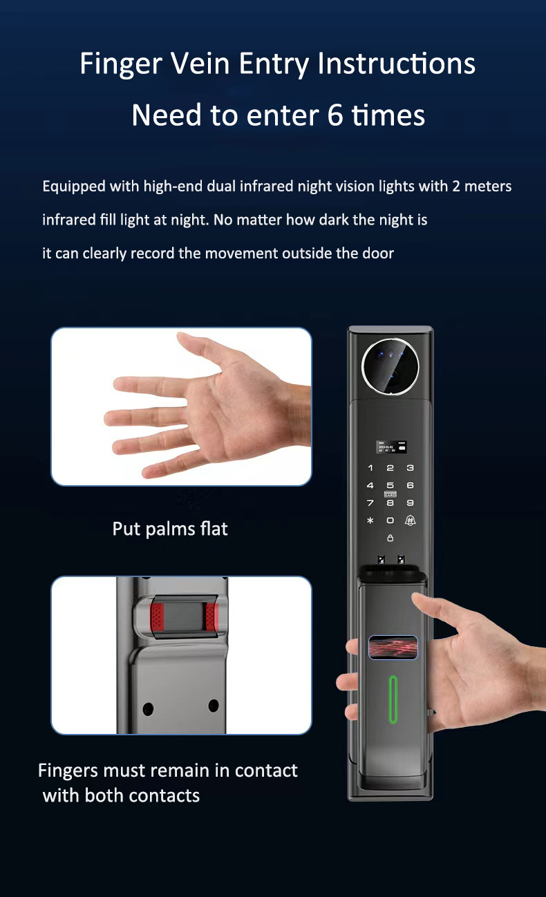 New Design Wholesale Automatic Digital Biometric Fingerprint Wi-Fi Smart Door Lock Connected Camera Monitor Send Photo to Mobile