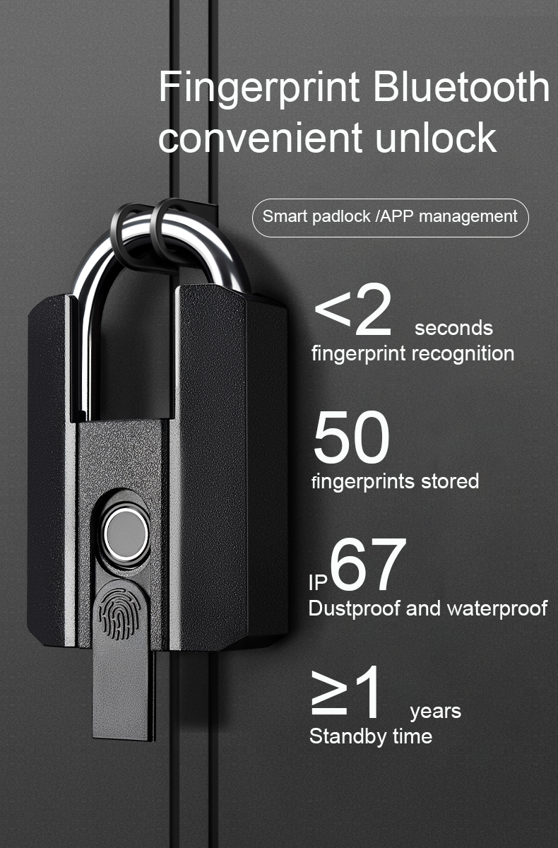 Suoboot Hot Sale Digital Electronic IP 67 Waterproof Fingerprint Smart Padlock with TT lock APP Anti-Theft Keyless Padlock