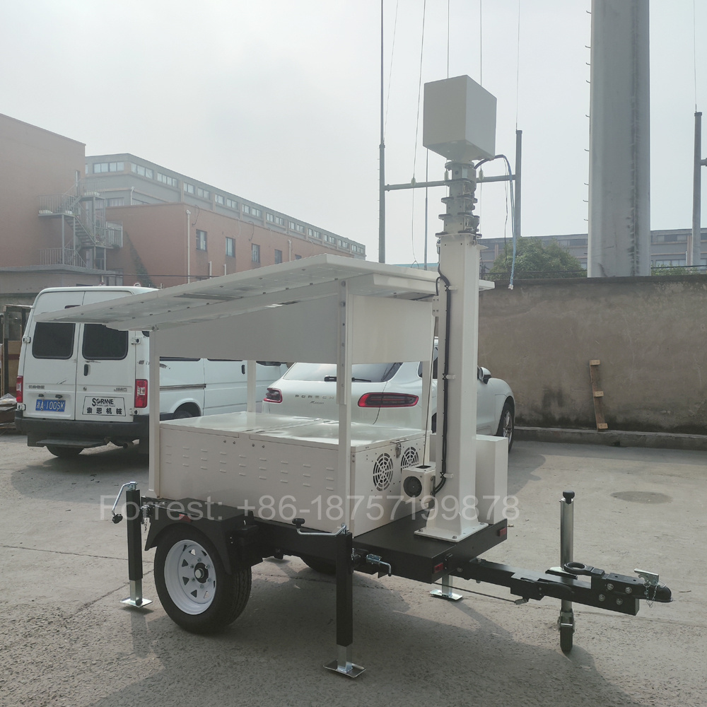 Factory Customized 10m Electric Mast Portable CCTV Solar Panel Mobile Surveillance Trailer for Security Monitoring