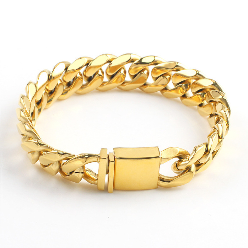 14K 18k 24K gold Vacuum plating mens stainless steel chain bracelet men clasp wholesale