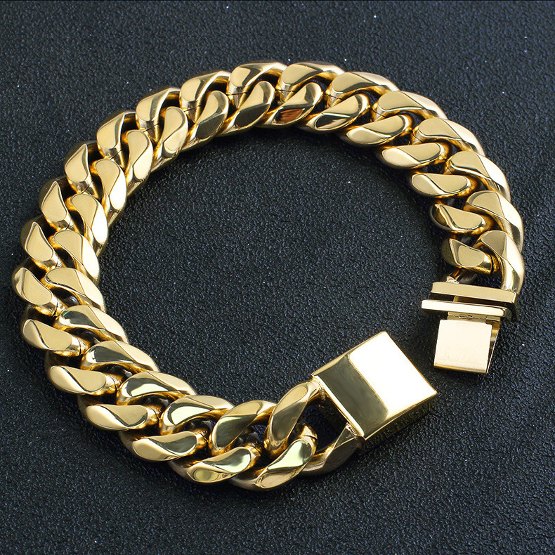 14K 18k 24K gold Vacuum plating mens stainless steel chain bracelet men clasp wholesale