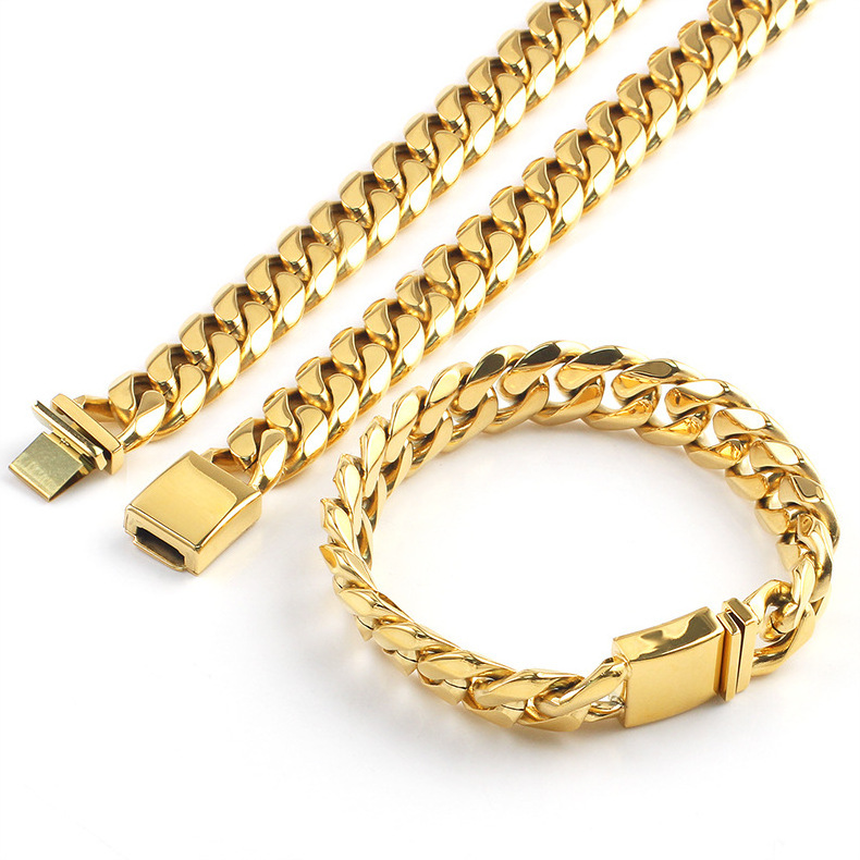 14K 18k 24K gold Vacuum plating mens stainless steel chain bracelet men clasp wholesale