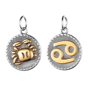 Wholesale Stainless Steel Zodiac Sign Charms Double Color Silver Gold Plating For Bracelets 2023