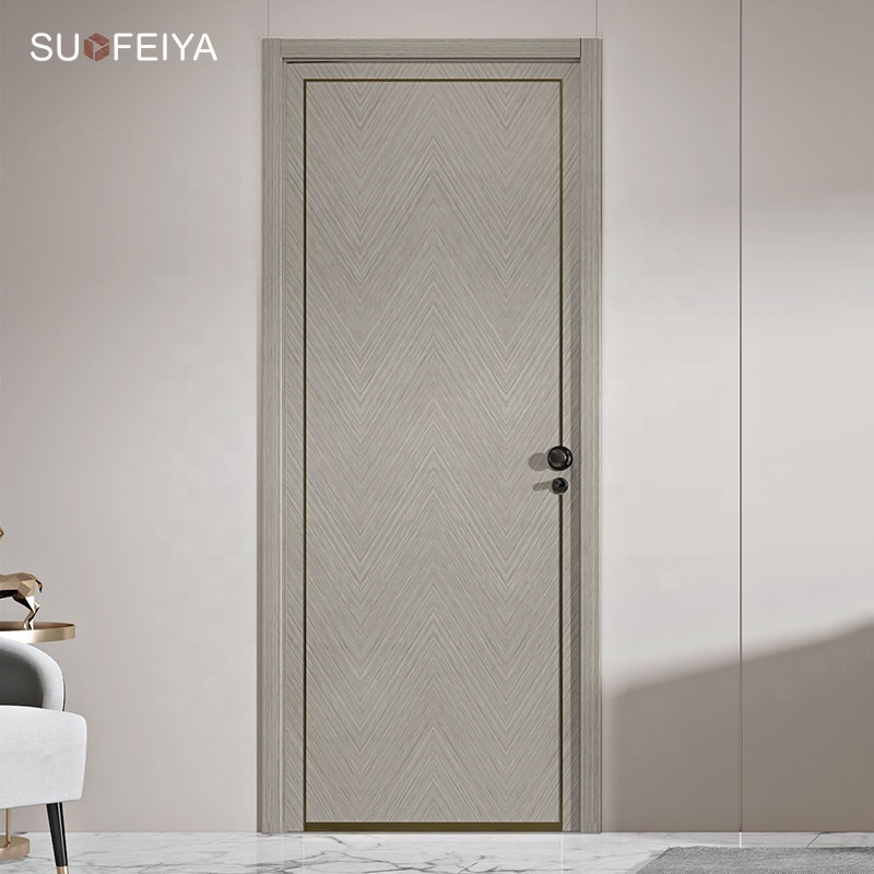 Suofeiya Modern Grey Wood Grain Wooden Interior Swinging House Door Designs in China