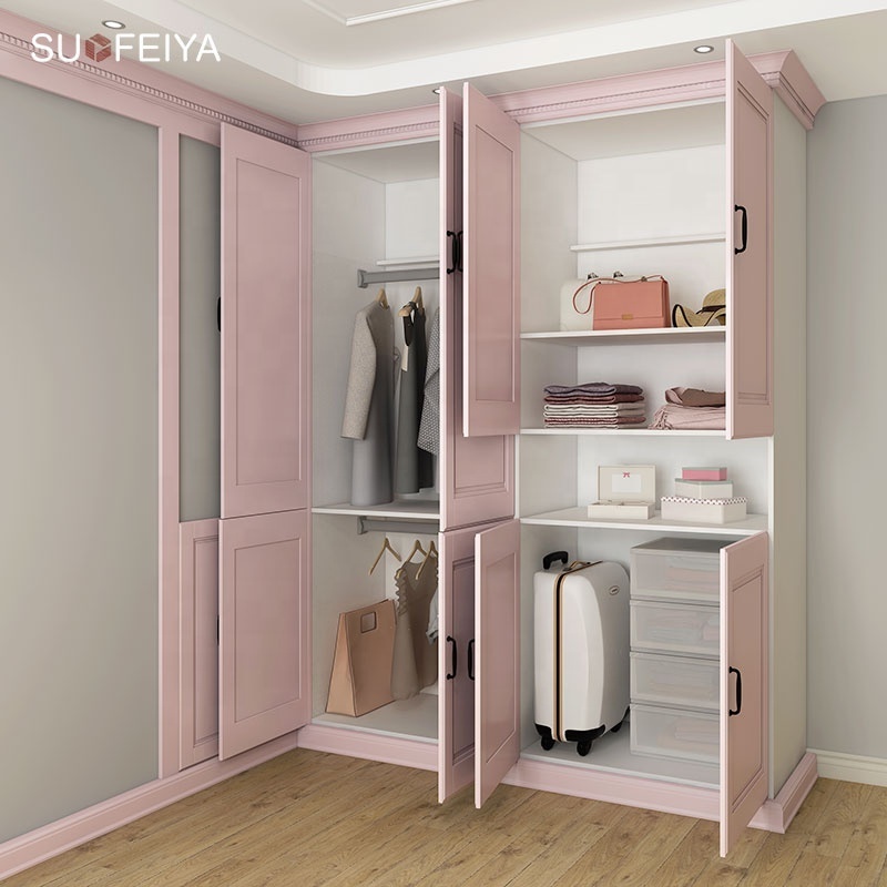 Modern Wooden Wardrobe Pink Baby Plastic Wardrobe Bedroom Furniture Kids Wall Mirror Wardrobe Closet