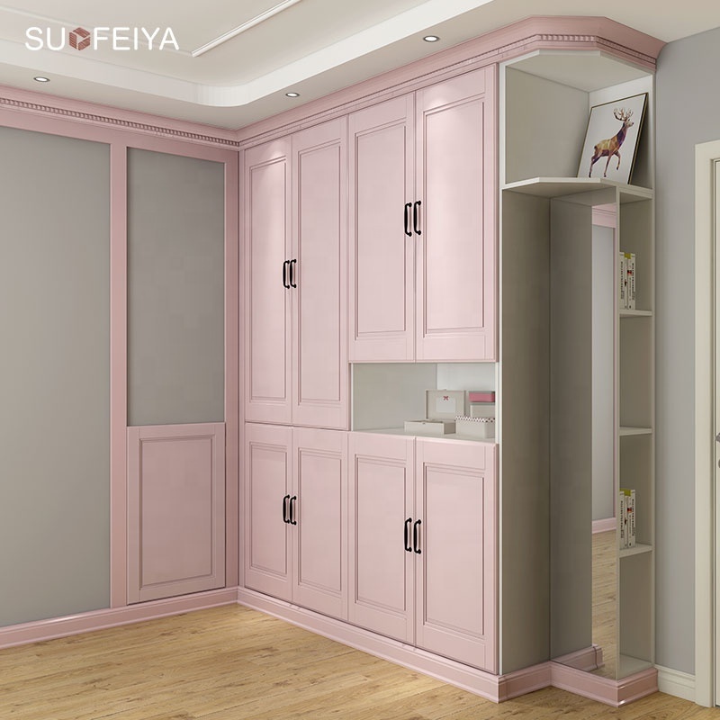 Modern Wooden Wardrobe Pink Baby Plastic Wardrobe Bedroom Furniture Kids Wall Mirror Wardrobe Closet